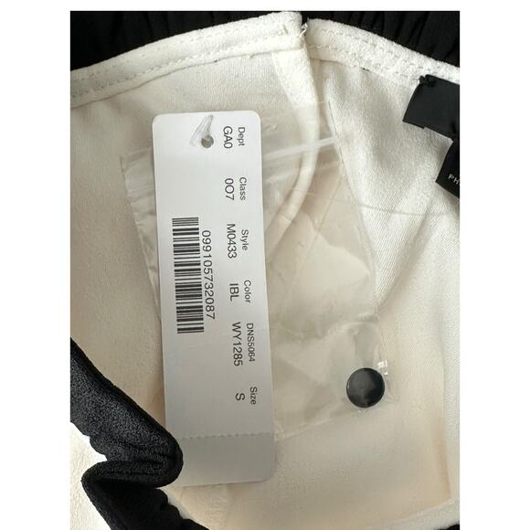 J Crew Top Womens Small Ivory Black Ruffle Neck 365 Crepe‎ Minimalist Preppy - Picture 7 of 9